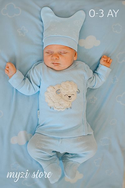MYZİ STORE Organic Cotton 3-Piece Baby Set (0-3 Months) – Hat, Top and Bottom Wear – Unisex