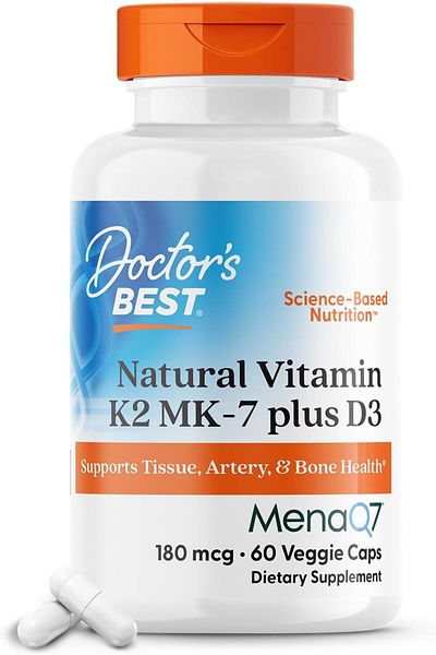 Doctor's Best Natural K2 Mk-7 Plus D3 Vitamin Bone Health Gluten Free Vegetarian 60 Veggie Caps.