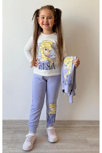 LİLLYPİCCA Set de 3 piese pentru fete Hanorac cu mânecă lungă Cardigan cu fermoar imprimat Pantaloni din bumbac pieptănat cu talie elastică