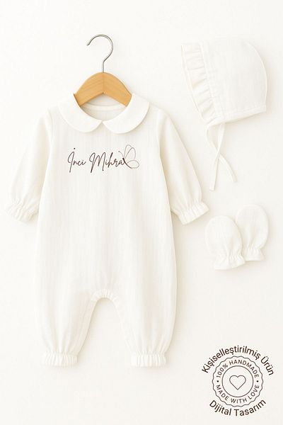 Minytrendy Baby Girl Name Printed Newborn Jumpsuit Muslin Hospital Discharge Set Baby Gift Mevlüt Outfit