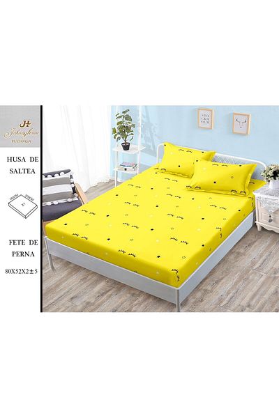 FIONNA.RO Satin Cotton Elasticated Pillowcase 180x200cm - Yellow With Eyelashes