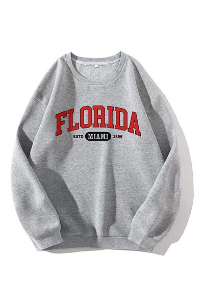 Boi Φούτερ Florida Miami - Φούτερ με γκρι στάμπα Oversize Crew Neck