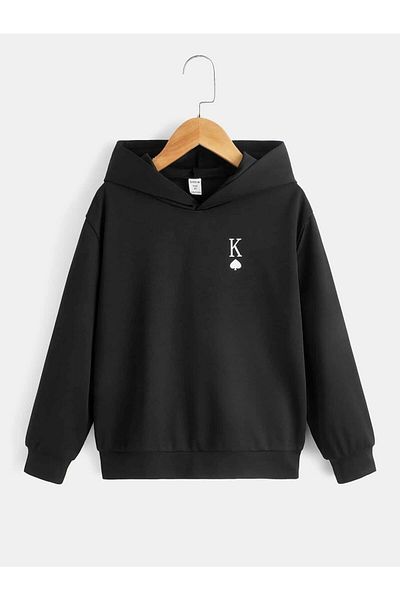 Boi Μπλούζα με τσέπες καγκουρό με στάμπα Card K, Oversize, με μαύρη κουκούλα