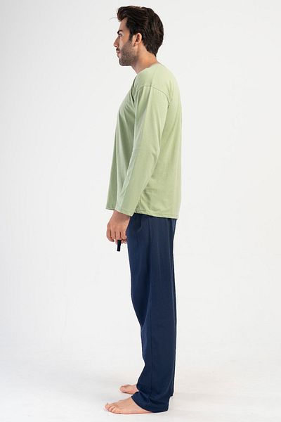VİENETTA Cotton Men's Plus Size Long Sleeve Pajamas Suit, 405304