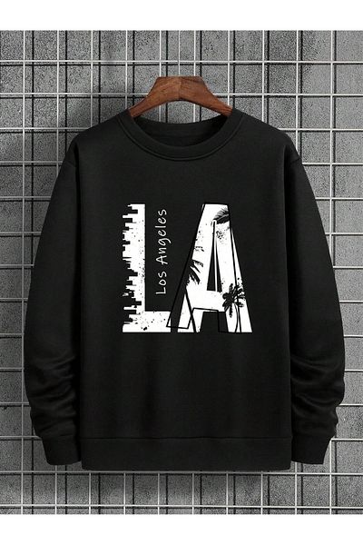 Boi Φούτερ La Los Angeles - Μαύρο εμπριμέ Oversize Φούτερ Crew Neck