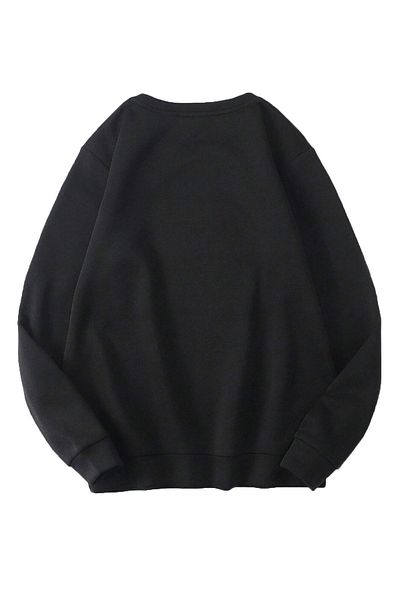 Boi Basic Plain Φούτερ - Μαύρο Oversize Φούτερ Crew Neck