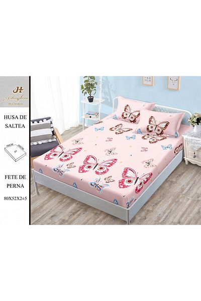 FIONNA.RO Satin Cotton Elastic Pillowcase 180x200cm - Pink With Butterflies