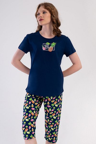 VİENETTA Cotton Women's Short Sleeve Capri Pajama Set, 409208