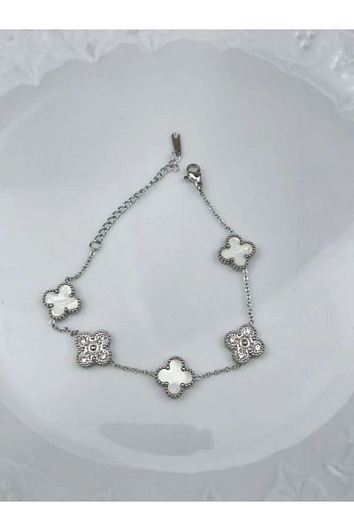 AKSESUARIM Women's Clover Figured Enameled Steel Bracelet