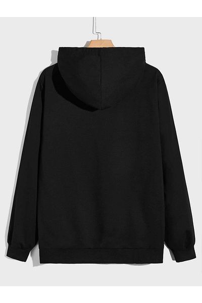 Boi California Los Angeles Printed Unisex Oversize Black Hooded Kangaroo Pocket Sweatshirt