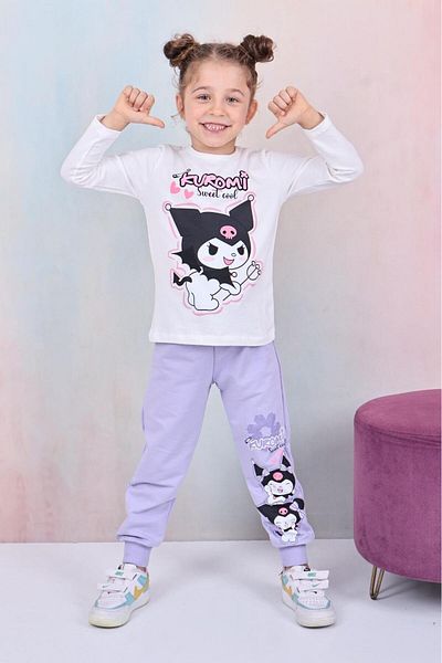 LİLLYPİCCA Girl's 3-Piece Set Long Sleeve Sweatshirt Printed Zippered Cardigan Elastic Waist Combed Cotton Trousers