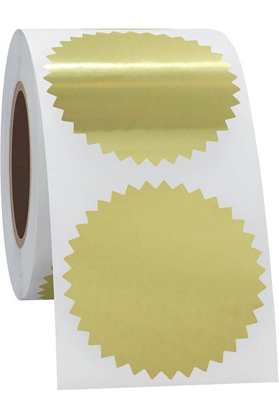 MÜHÜRCE Gold Colored Cold Stamp Sticker - Tear-Free Elegant Shiny Seal Label (Set of 200)