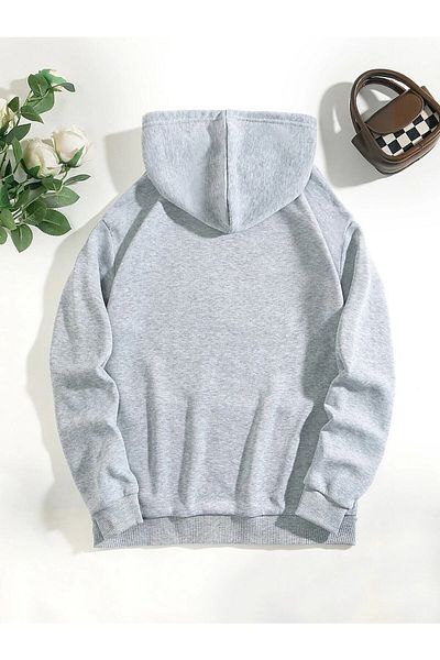 Boi Φούτερ με στάμπα Panda Love Unisex Oversize γκρι κουκούλα καγκουρό με τσέπη