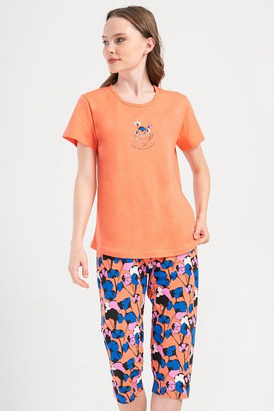 VİENETTA Cotton Women's Short Sleeve Capri Pajama Set, 408042