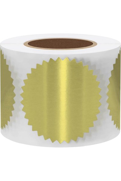 MÜHÜRCE Gold Colored Cold Stamp Sticker - Tear-Free Elegant Shiny Seal Label (Set of 200)