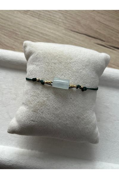 Pel Design Cylinder Aquamarine Stone Green Rope Adjustable Bracelet & Anklet