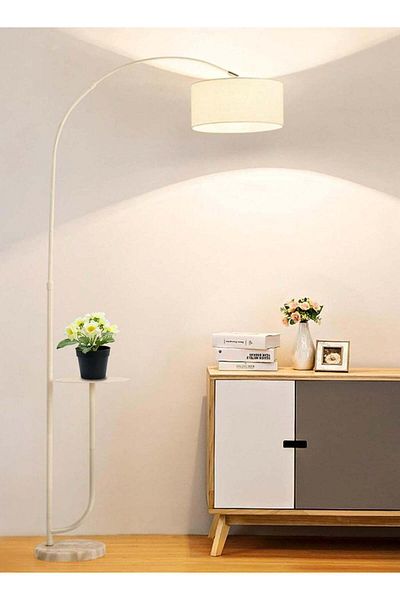 Primo Plus Modern Floor Lamp with Adjustable Shelf Made of Pure Natural Marble
