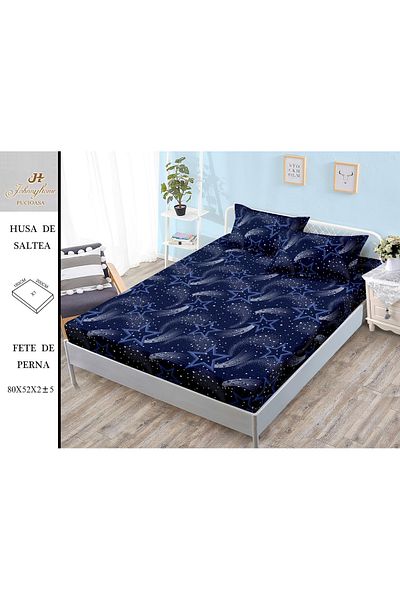 FIONNA.RO Satin Cotton Elasticated Pillowcase 180x200cm - Blue With Stars