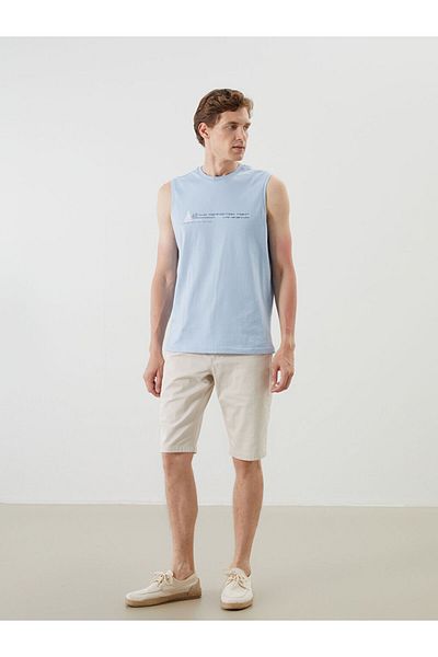 LC Waikiki Αθλητικό στυλ από το Shining Store |   Ανδρικό αμάνικο μπλουζάκι με στάμπα μπλε Crew Neck