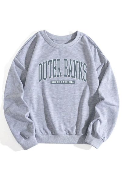 Boi Суитшърт Outer Banks - Сив суитшърт с щампа и кръгло деколте