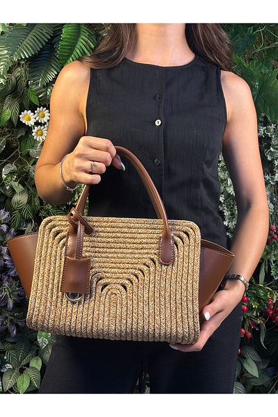 MaVaux Amalfi Straw Look Leather Mix Handle Bag