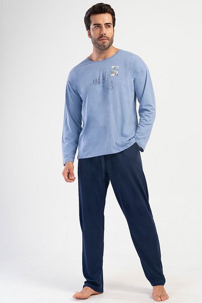 VİENETTA Cotton Men's Plus Size Long Sleeve Pajamas Suit, 405304