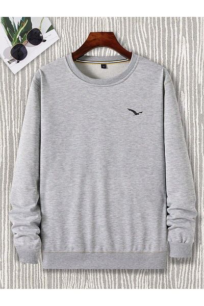 Boi Φούτερ με λογότυπο Minimal Bird - Γκρι εμπριμέ φούτερ με λαιμόκοψη