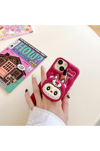 HYPERSOFT iPhone 13 and 14 Compatible Cute Labubu Patterned Soft Dough Silicone Luxury Case Cover with Stand Feature