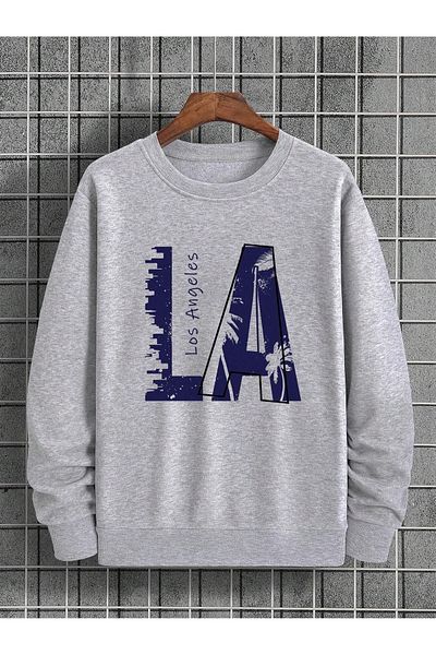 Boi Φούτερ La Los Angeles - Γκρι εμπριμέ φούτερ Oversize Crew Neck