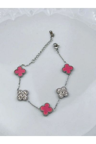 AKSESUARIM Women's Clover Figured Enameled Steel Bracelet
