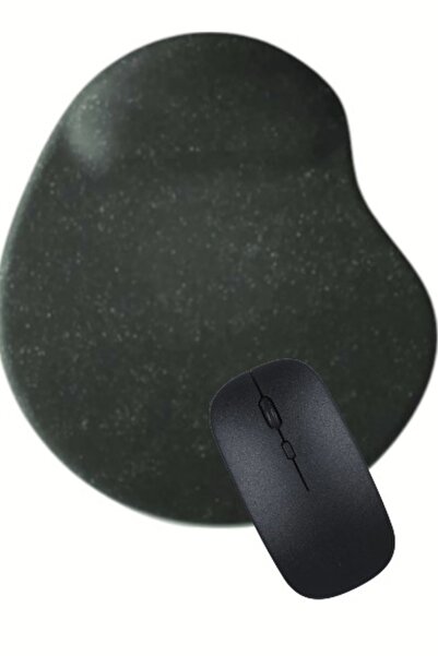 usin Siyah Kum Desen Bilek Destekli Mouse Pad + Kablosuz Wireless Mouse Notebook PC Windows Uyumlu Mause