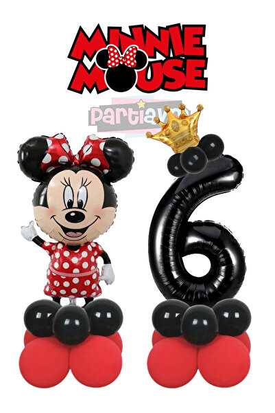 PARTİAVM 6 Years Old Minnie Mouse Balloon Set Black Number Balloon Balloon Co...
