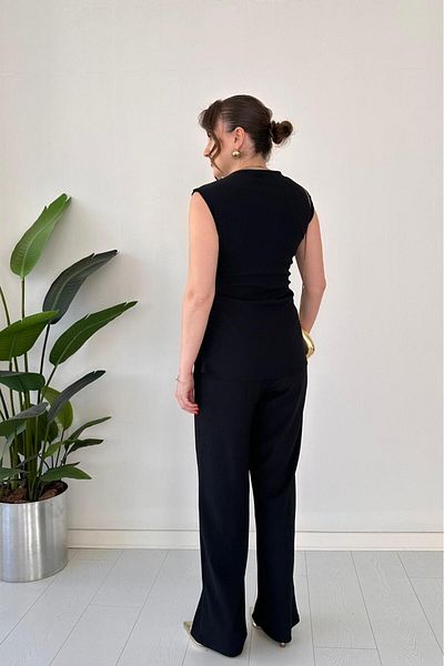 MaziButik Side Buckle Seersucker Suit Black