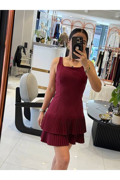 Modayakamoz New Season Women's Skirt Tip Laser Cut Floral Large Size Midi Length Crepe Dress