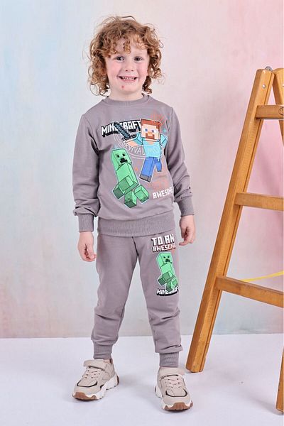 LİLLYPİCCA Boy's 2-Piece Set Long Sleeve Sweatshirt Printed Combed Cotton Trousers with Elastic Waist