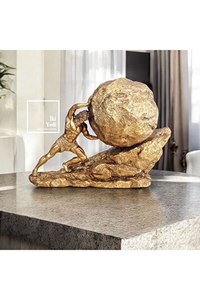 77 Sisifos Heykeli Mitolojik Figür Biblo Dekoratif Gold Altın Obje Bronz Renk...