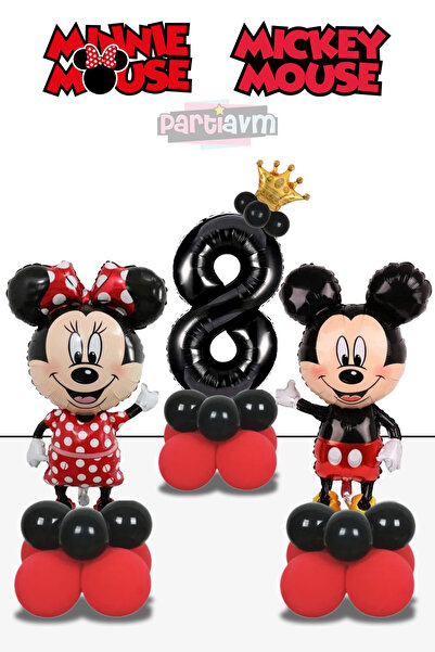 PARTİAVM 8 Years Old Mickey Mouse Minnie Mouse Balloon Red Black Number Ballo...