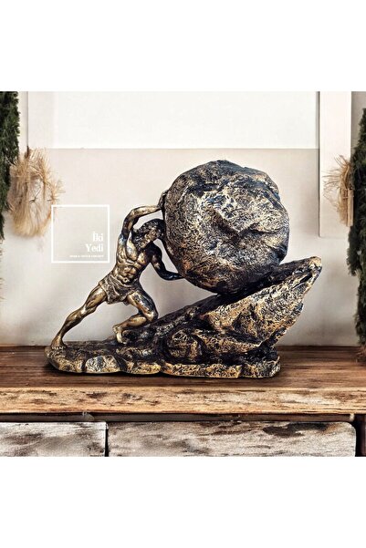 77 Sisifos Heykeli Mitolojik Figür Biblo Dekoratif Masa Üstü Obje Bronz Renk ...