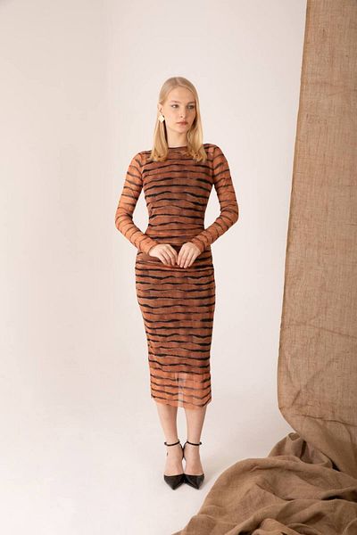 Modayakamoz New Season Women's Skirt Tip Laser Cut Floral Large Size Midi Length Crepe Dress