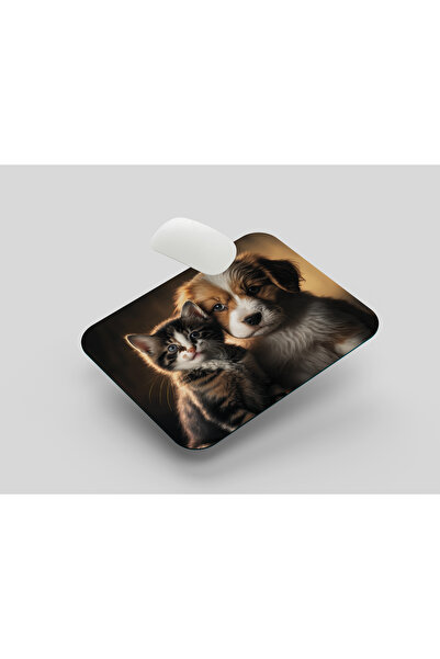 bertekdijital 3D Kedi ve Köpek Mouse Pad, Diktörgen Mousepad, Mause Pad Ofis ...
