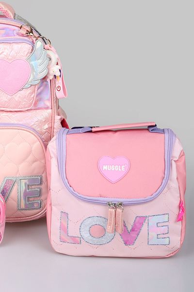 MUGGLE "Dekomus Wet Wipes Gifted" "Love Collection" Large Size School Bag, Lunch Box with Thermos