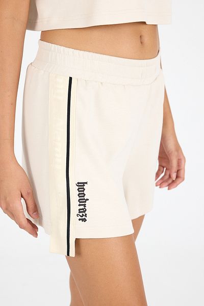 Hoodraze Women's Beige Side Stripe Detailed Shorts