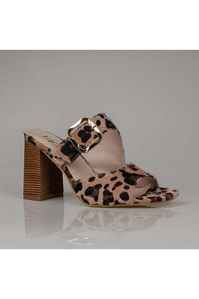 Trend Adımlar Γυναικείες παντόφλες με τακούνι Cream Leopard Suede