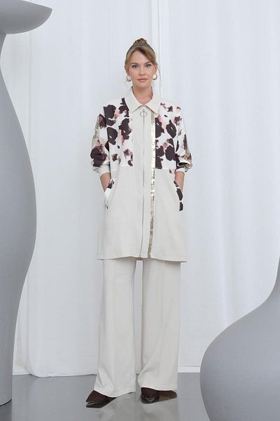 Puane Women's Sleeves Sequin Stripe Zipper Detailed Garnished Trousers Set 14325Tks