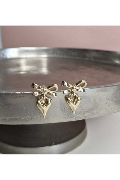 Ivory Pearl Heart Design Bow Earrings