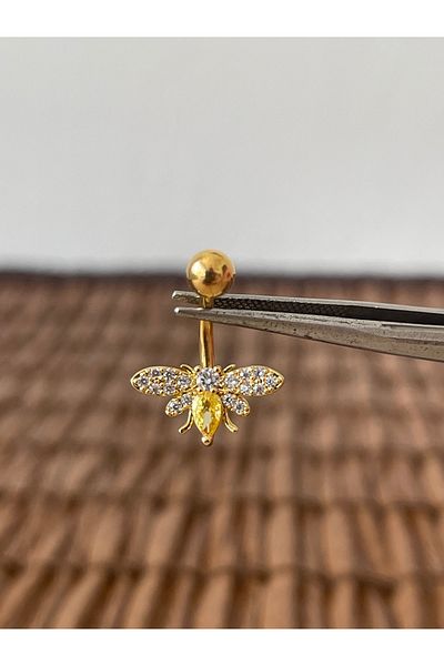 Rupen Kraft 316 L Surgical Steel Anti Allergic Bee Model Belly Piercing with Shiny Zircon Stone