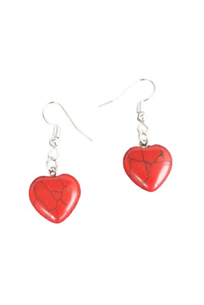 OEM Semi-Precious Stone Earrings, Howlite, Heart, Red, 20 x 18 mm