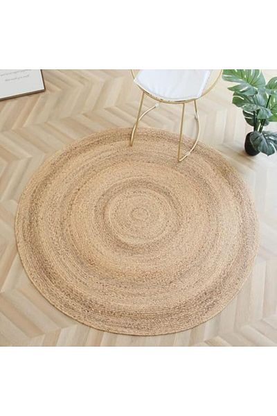genric FFD 100x100cm Handwoven Natural Jute Rug Rustic Vintage Braided Reversible Rug Carpet Simple Design