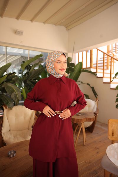 Ryzi Moda Γυναικείο Σετ Φόρμα Hijab Κομψό Σετ πουκάμισο και παντελόνι με κουμπιά |   Άνετο και μοντέρνο συνδυασμό κάτω επάνω