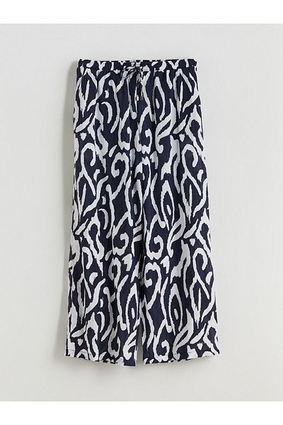 LC Waikiki Patterned Wide Leg Women's Trousers with Elastic Waist